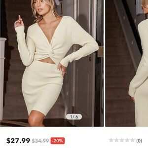 Cupshe Long Sleeve V-Neck Twist & Cutout Mini Sweater Dress